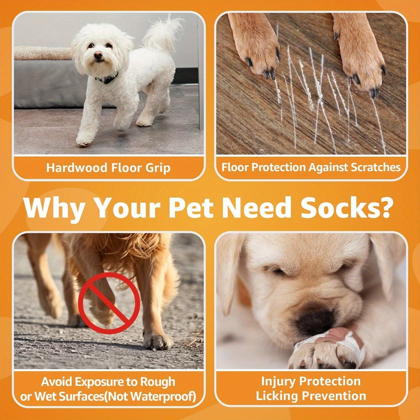 Non-Slip Dog Socks Double-Sided Grip Paw Protector with Adjustable Straps – Anti-Lick Dog Booties for Hardwood Floors, Senior Dogs & Injury Recovery, Sizes XS to L, Set of 4