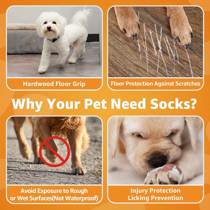Non-Slip Dog Socks Double-Sided Grip Paw Protector with Adjustable Straps – Anti-Lick Dog Booties for Hardwood Floors, Senior Dogs & Injury Recovery, Sizes XS to L, Set of 4