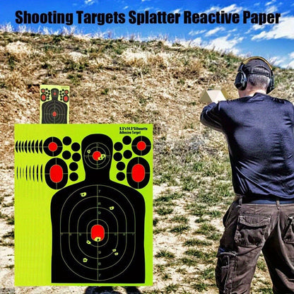 Splatter Shooting Targets Human Silhouette 20 Pack – Reactive Glow Fluorescent Paper Range Targets for Pistol, Rifle & Archery Training | High-Visibility Shot Placement Feedback