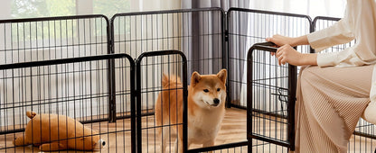 Metal Dog Playpen with Door DIY 8 or 16 Panel Foldable Pet Pen for Small Medium Large Dogs Puppies Easy Assemble Indoor Outdoor Use 24 32 40 Inch Height