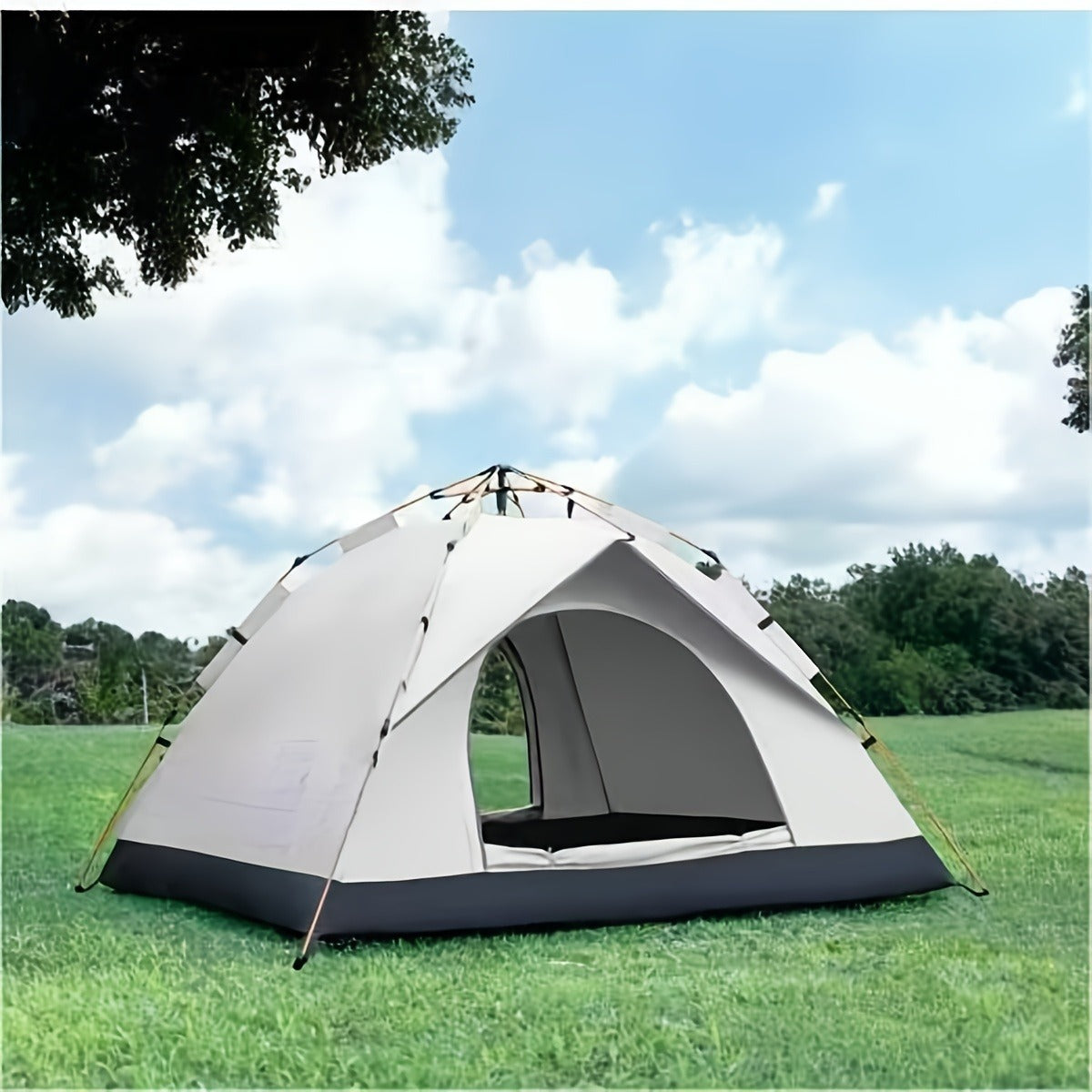 Waterproof Pop Up Camping Tent with Double Doors - Cloud Gray Automatic Instant Setup Shelter for Beach, Hiking, Camping, RV & Travel, Portable Foldable Sunshade Tent with Optional Mesh Windows, 2 Sizes Available