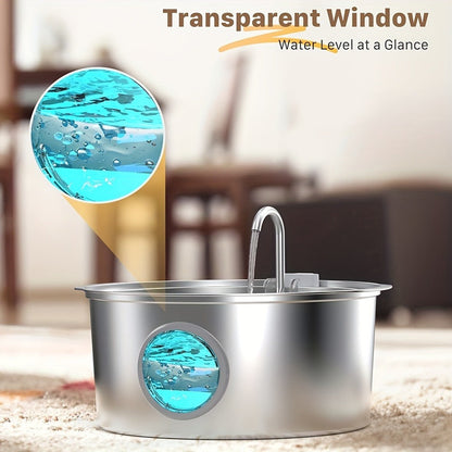 Stainless Steel Pet Water Fountain 1.85 Gal - Smart 304 SS Large Capacity Cat Dog Automatic Water Dispenser, Silent Pump, Filter Chip, Water Level Window