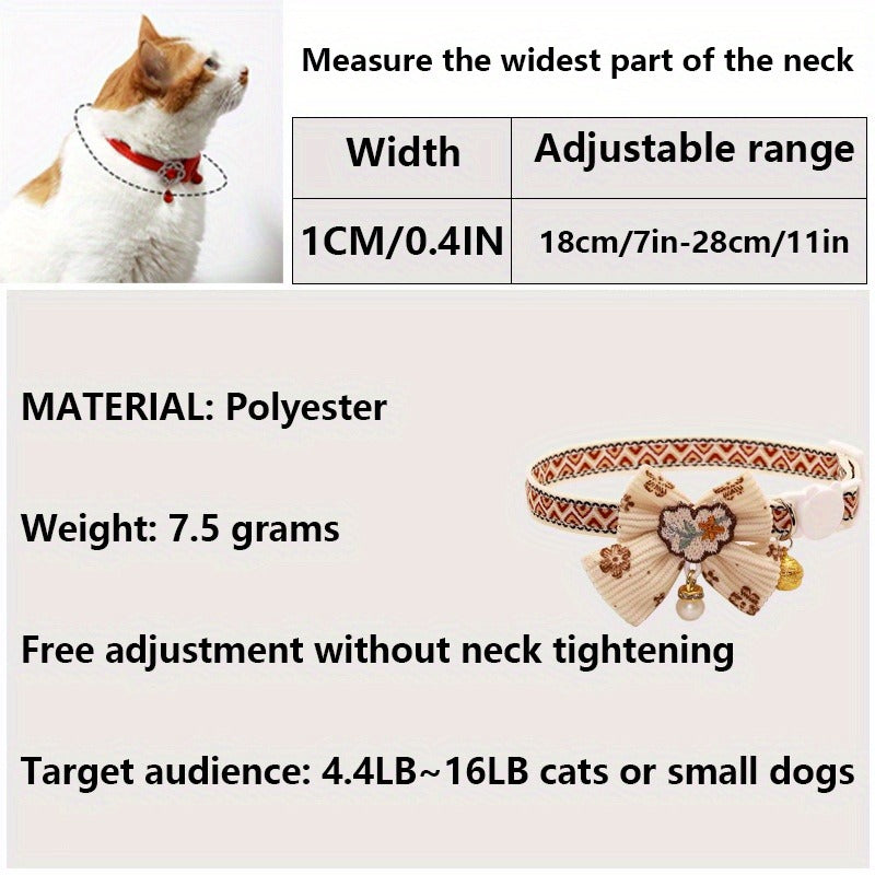 Cat Collar Set 6 Pack Decorative with Bow Lace Bells & Hanging Beads, Safety Breakaway Buckle Anti-Choke Cat Necklace Collar, Stylish Pet Collar Gift Set for Cats & Small Dogs