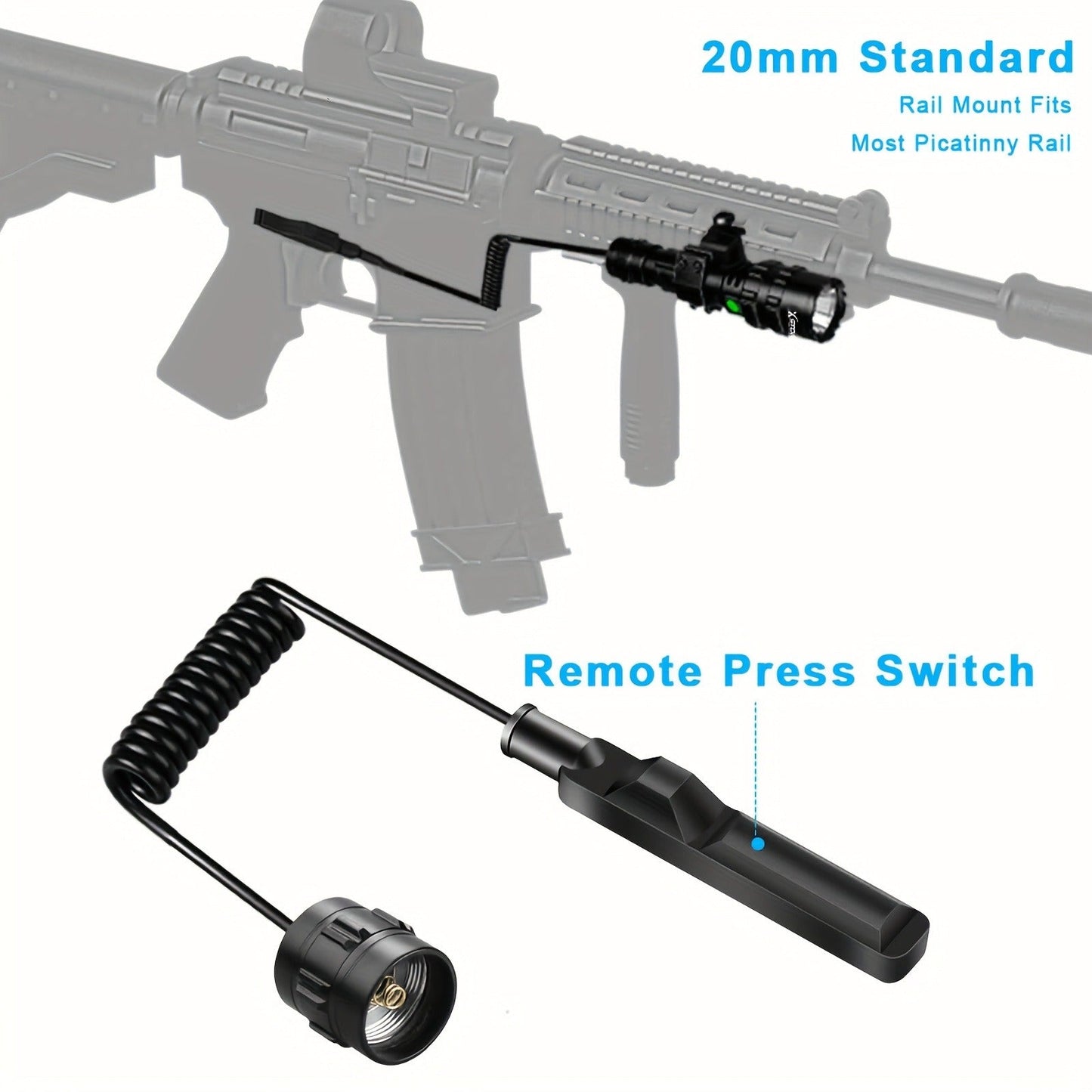 Picatinny Rail Flashlight 2 Pack - High Lumen Tactical Torch, 5 Modes, USB Rechargeable, 20mm Rail Mount, Wrist Strap & Remote Switch Included for Hunting, Shooting & Outdoor Use