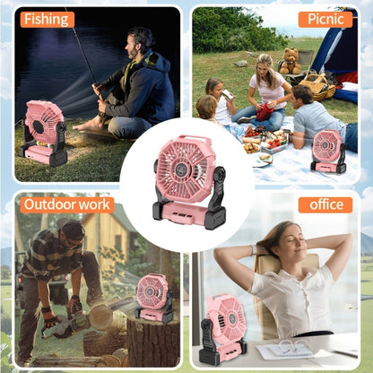 Portable Camping Fan 3-in-1 with LED Lantern & USB Charging – Battery Powered Tent Fan with Timer, 360° Rotation, for Outdoor Camping, Barbecue, Travel & Emergency Use (6 Colors)