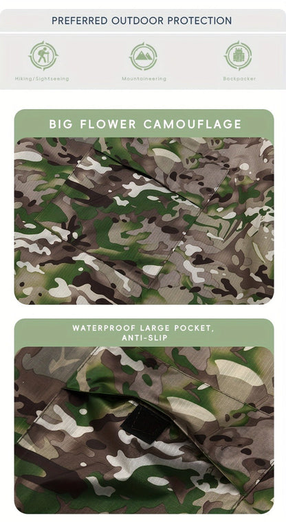 Waterproof Rain Poncho Digital Camouflage - Lightweight Polyester Raincoat for Hiking Camping Mountain Climbing Outdoor Sports, One Size Unisex Emergency Rain Jacket with Smooth Lining
