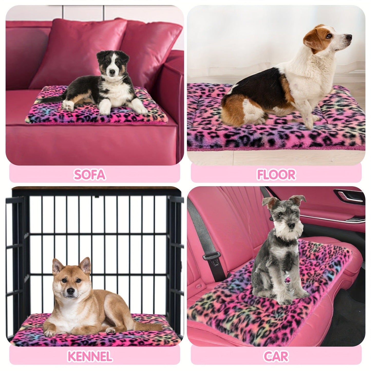 Reversible Plush Pet Mat Leopard Print Fleece Soft Warm Dog Cat Bed Pad Anti-Slip Machine Washable for Crate Car Sofa Floor Small Medium Large Breeds S M