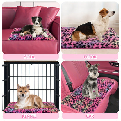 Reversible Plush Pet Mat Leopard Print Fleece Soft Warm Dog Cat Bed Pad Anti-Slip Machine Washable for Crate Car Sofa Floor Small Medium Large Breeds S M