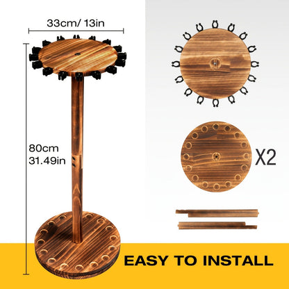 Wooden Fishing Rod Rack 360 Degree Rotating Circular Holds 16 Rods Space Saving Fishing Pole Organizer for Garage Home Storage