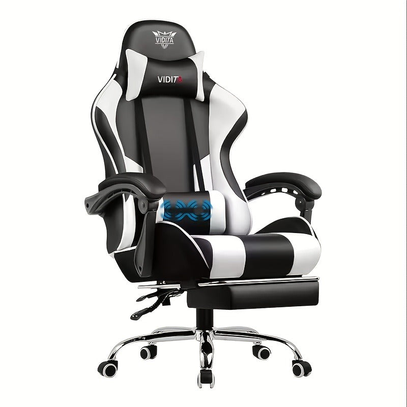 RGB Gaming Chair with LED Lights Footrest Ergonomic Gaming Chair with Massage Lumbar Support Reclining Video Game Chair for Adults Home Office Computer Chair with USB RGB Lighting