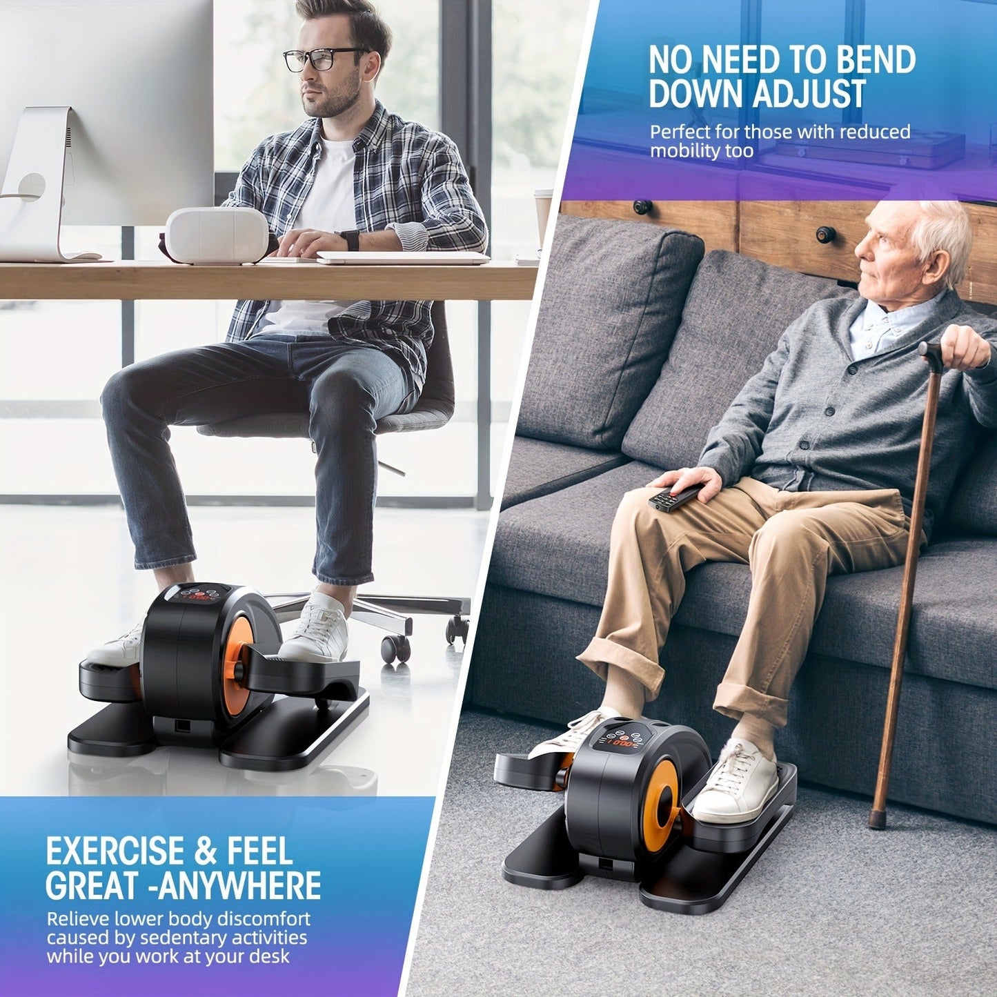 Under Desk Elliptical Machine Fully Assembled Quiet Portable Seated Pedal Exerciser with Remote Control 12 Adjustable Speeds for Home Office Workout Low Impact Leg Exercise Equipment