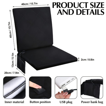 USB Heated Seat Cushion Foldable Heating Pad with 3 Adjustable Heat Modes – Portable Electric Warming Cushion for Stadium, Camping, Office & Outdoor Use, Available in 1pc & 2pcs (USB Power, No Battery)