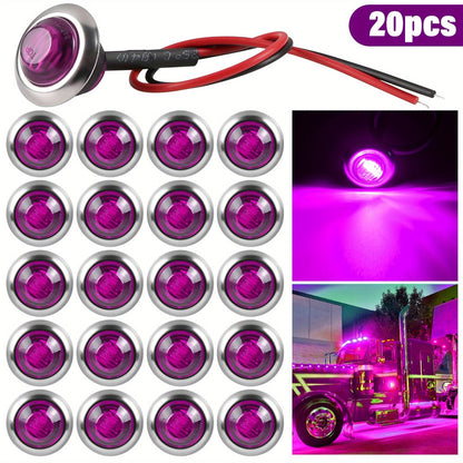Marine Boat Lights 20 Pack, DC 12V Submersible LED Side Marker Lights for Boat Transom Stern Tail Yacht, Round Courtesy Navigation Lights, Waterproof 3-LED 1.2W, Red Blue Green White Amber Purple