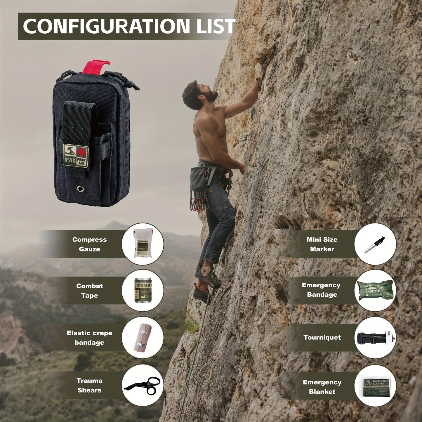EDC First Aid Kit IFAK Emergency Survival Trauma Kit Black – Compact Everyday Carry First Aid Essentials for Camping, Hiking, Outdoor Adventures & Bug Out Bag, Portable Tactical Medical Pouch