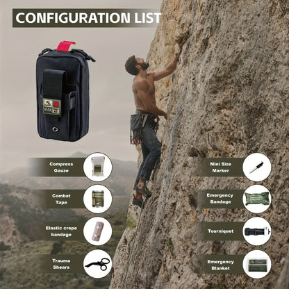 EDC First Aid Kit IFAK Emergency Survival Trauma Kit Black – Compact Everyday Carry First Aid Essentials for Camping, Hiking, Outdoor Adventures & Bug Out Bag, Portable Tactical Medical Pouch