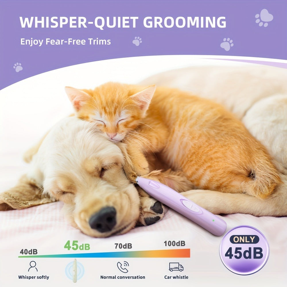 Dog Paw Trimmer with LED Light – Rechargeable Pet Hair Clipper for Paws, Eyes, Face & Rump, Stainless Steel Blades, Quiet Motor for All Breeds