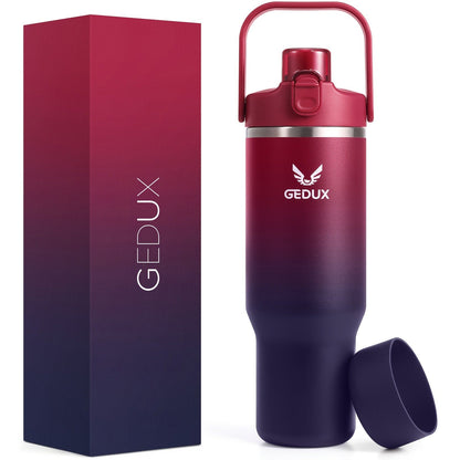 Vacuum Insulated Tumbler 32oz Stainless Steel with Handle Straw 2-in-1 Lid Chug Straw Lid Silicone Boot Matte Finish Keeps Drinks Cold Hot for Travel Gym Outdoor