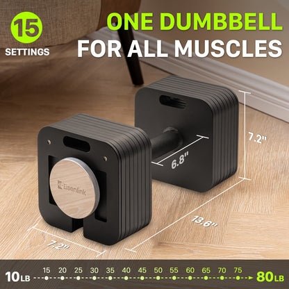 Quick-Lock Adjustable Dumbbell Set 10–80LB – 5LB Increments Square Weight Plates for Home Gym Fitness, Compatible Longer Screws & Add-On Plates Available