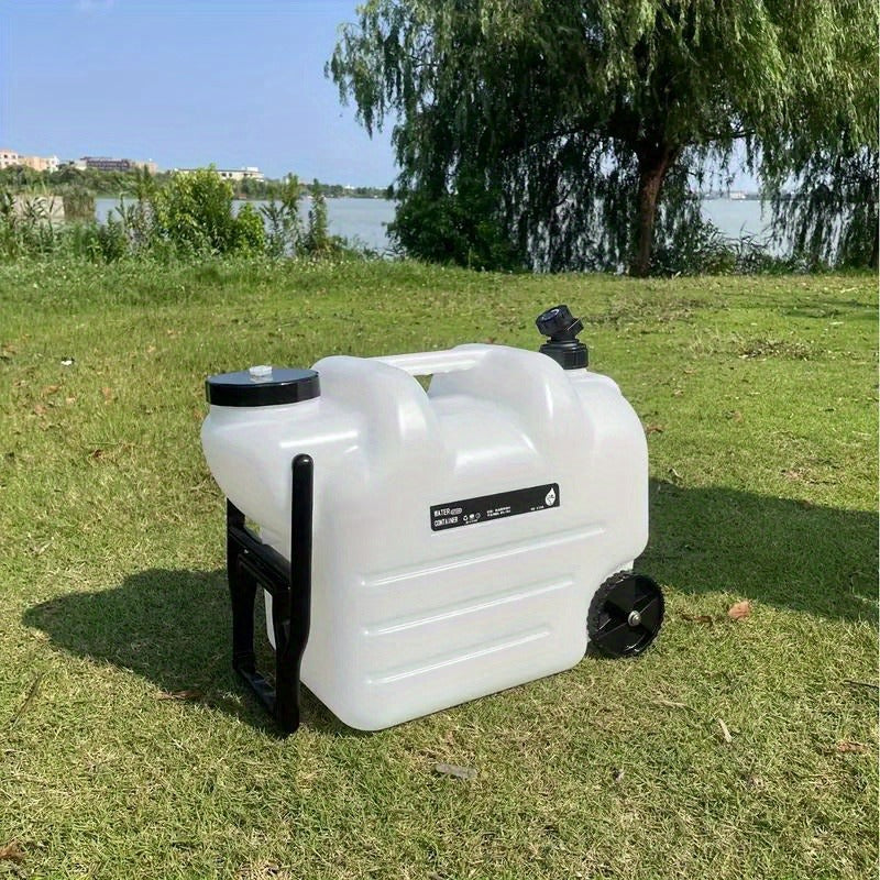 Portable Water Bucket with Wheels and Pull Rod 7.4 Gal 28L Large Capacity PE Square Water Container Collapsible Rolling Water Jug for Outdoor Camping Hiking Picnic Emergency Water Storage