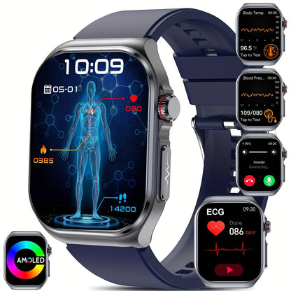 AMOLED Smartwatch 2.04" Display, Bluetooth 5.3 Calling, NFC, 530mAh Battery, Multi-Sport Modes, Voice Assistant, SOS, Menstrual & Weather Forecast, Magnetic Charging, Compatible with iOS & Android, Unisex Gift for Men & Women