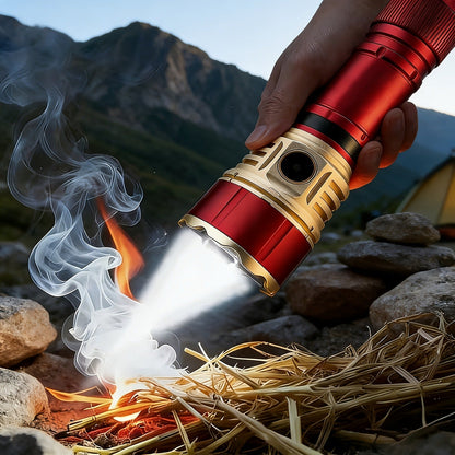 Tactical Flashlight with Fire Starter - Fresnel Lens Igniter, 3000 Lumen LED, 21700 Rechargeable Battery, Zoomable Aluminum Torch for Camping, Hiking, Emergency & Outdoor Survival