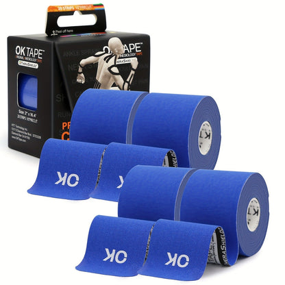 Kinesiology Tape 4 Rolls Precut 20 Strips, Cotton Elastic Athletic Tape Latex Free 2in x 16ft for Knee Shoulder Muscle Support Sports Recovery, Beige Black Pink Navy Blue Green Red