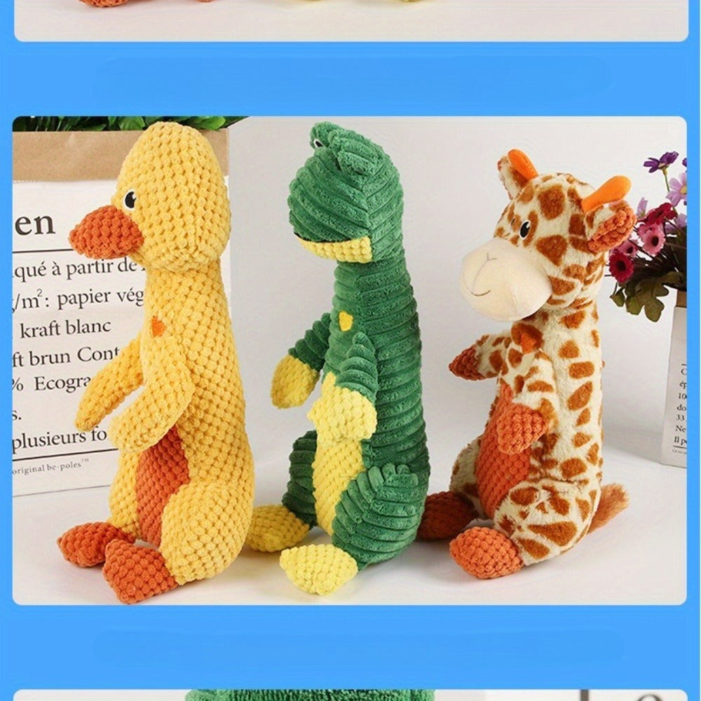 Squeaky Plush Dog Toy with Animal Print - Durable Cartoon Chew Toy for Aggressive Chewers, Interactive Tug of War Toy for All Breeds, Cute Deer & Frog Design Squeaky Dog Gift
