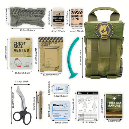 Tactical IFAK First Aid Kit with MOLLE Quick Release – Includes Tourniquet Bandage Chest Seal for Severe Bleeding Control, Nylon Trauma Bag for Hunting Camping Survival Emergency, Green & Black