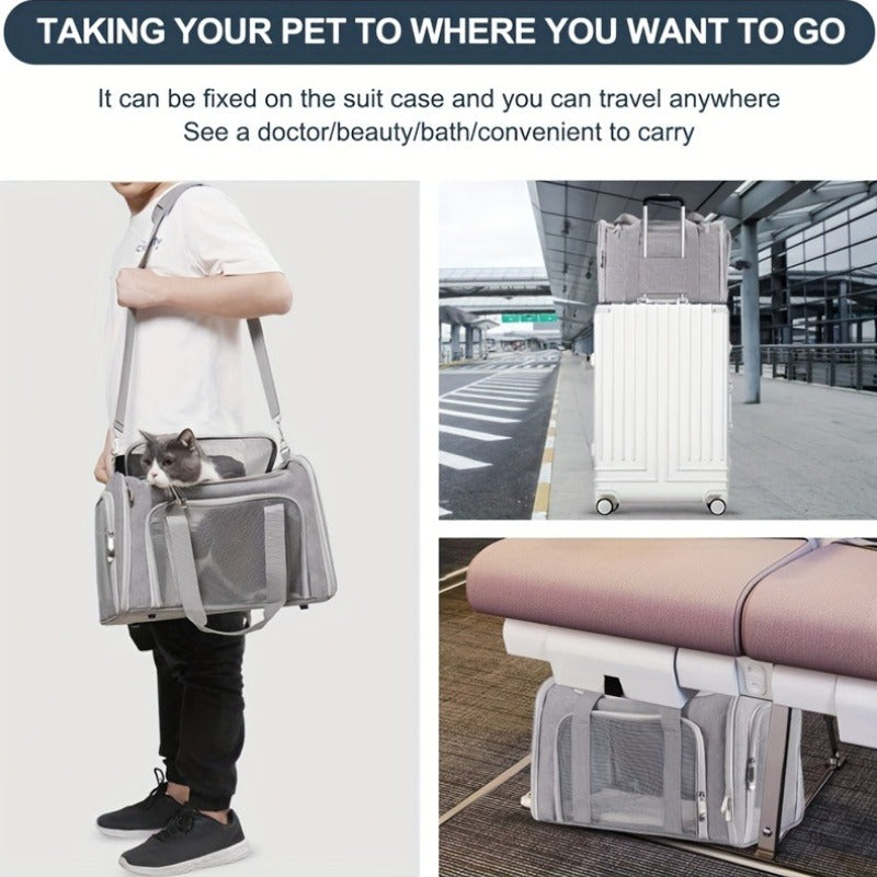 Large Soft-Sided Pet Crate & Travel Cage for Cats & Puppies Up to 25 lbs - Foldable Waterproof Portable Dog Cat Kennel Playpen, Lightweight Collapsible Pet Enclosure for Home & Travel, Grey & Black