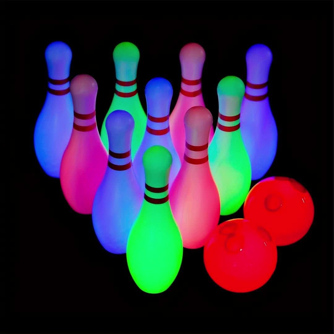 Light-Up Kids Bowling Set with 10 Pins & 2 Balls - Glowing Indoor Outdoor Bowling Game for Boys & Girls, 7.87-Inch Tall Pins, Fun Toddler Toy Set, Perfect Birthday Gift for Kids