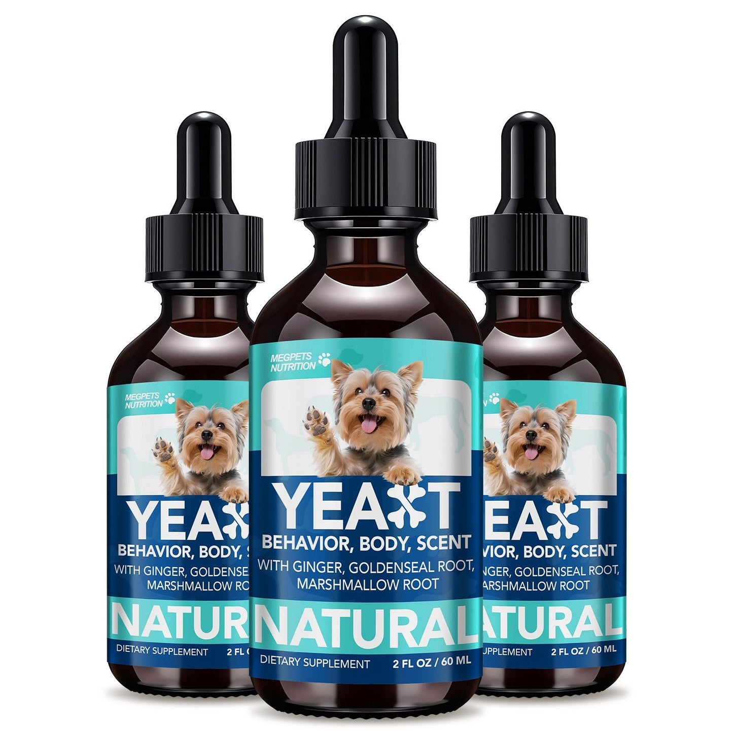 Yeast Supplement Drops for Dogs & Cats – No Odor Formula with Pau D’Arco Bark & Goldenseal Herb Liquid Extract | Easy-to-Use Pet Antifungal Support, 2 Fl Oz (60ml)