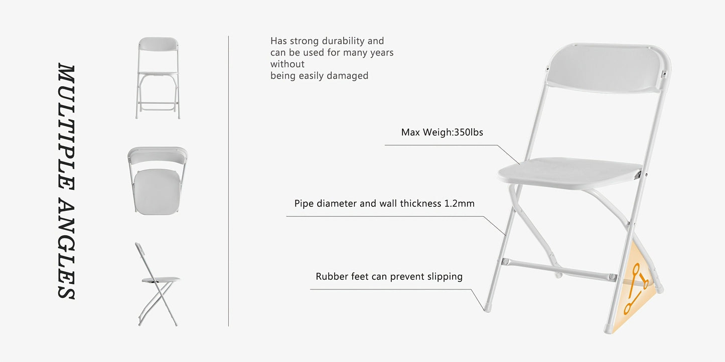 Commercial Folding Chairs Stackable – 350lb Heavy Duty Steel Frame, Weather Resistant Plastic, Indoor & Outdoor Event Seating – White or Black, 4 to 20 Pack for Weddings & Parties