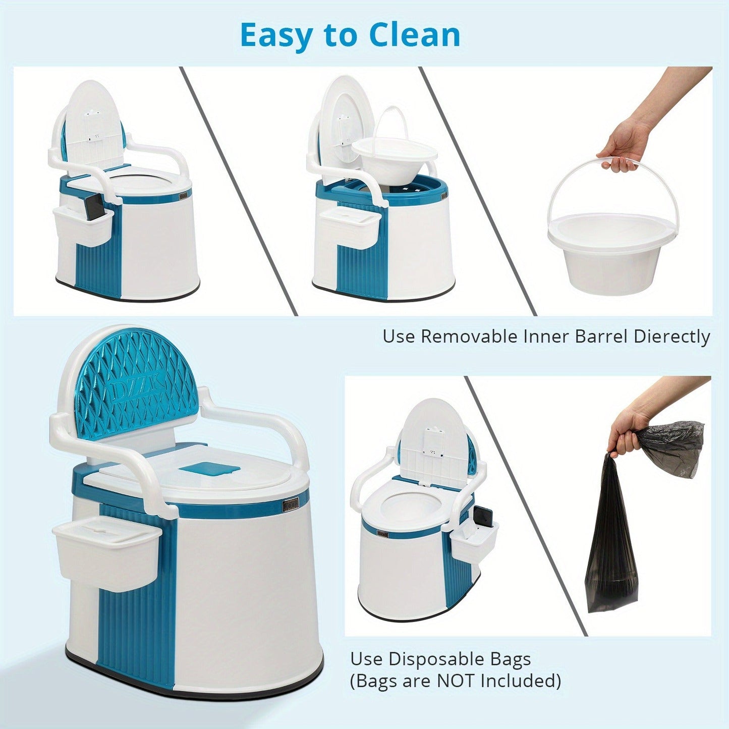 Portable Camping Toilet with Backrest – 350lb Capacity, 6-8 Gal Detachable Bucket, Anti-Slip Base, Built-in TP Holder & Phone Shelf – Lightweight Commode for RV, Boat, Travel & Medical Use