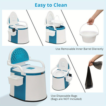 Portable Camping Toilet with Backrest – 350lb Capacity, 6-8 Gal Detachable Bucket, Anti-Slip Base, Built-in TP Holder & Phone Shelf – Lightweight Commode for RV, Boat, Travel & Medical Use