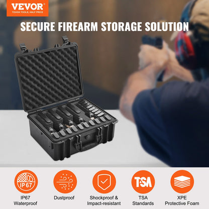 Hard Pistol Case IP67 Waterproof – TSA Approved Lockable Handgun Case with XPE Pre-Cut Foam Lining, Pressure Release Valve & Dual Padlock Holes for Safe Firearm Transport & Storage