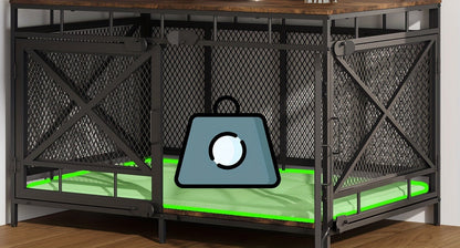 Dog Crate Furniture 43 Inch Corner Indoor Kennel, Heavy Duty Engineered Wood Dog Cage with Side Door for Large Medium Breeds, Vintage Style Pet Crate End Table