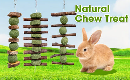 Grass Cake Chew Toys 3pcs – Natural Woven Hay Cake Teeth Grinding Strings for Hamsters, Rabbits & Small Pets, Dental Care Foraging Enrichment Toy