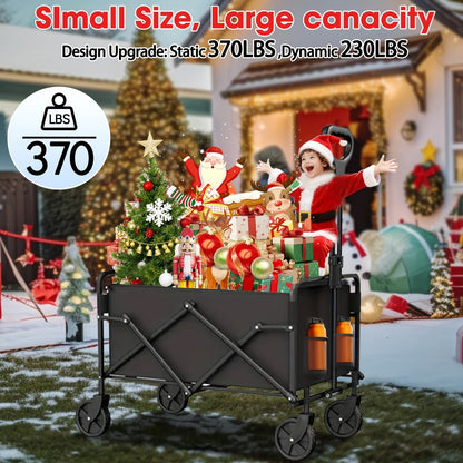 Heavy-Duty Folding Wagon Cart – All-Terrain Collapsible Utility Cart for Camping, Beach, Grocery, Gardening & Pet Outings