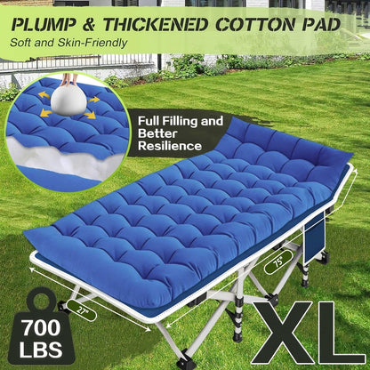 Folding Camping Cot with Mattress – XXL Heavy Duty Portable Sleeping Bed with Carry Bag, 700–900 lbs Capacity, 36×80 Inch Pad, Guest Bed for Adults, Easy Setup for Outdoor Camping Travel Backpacking