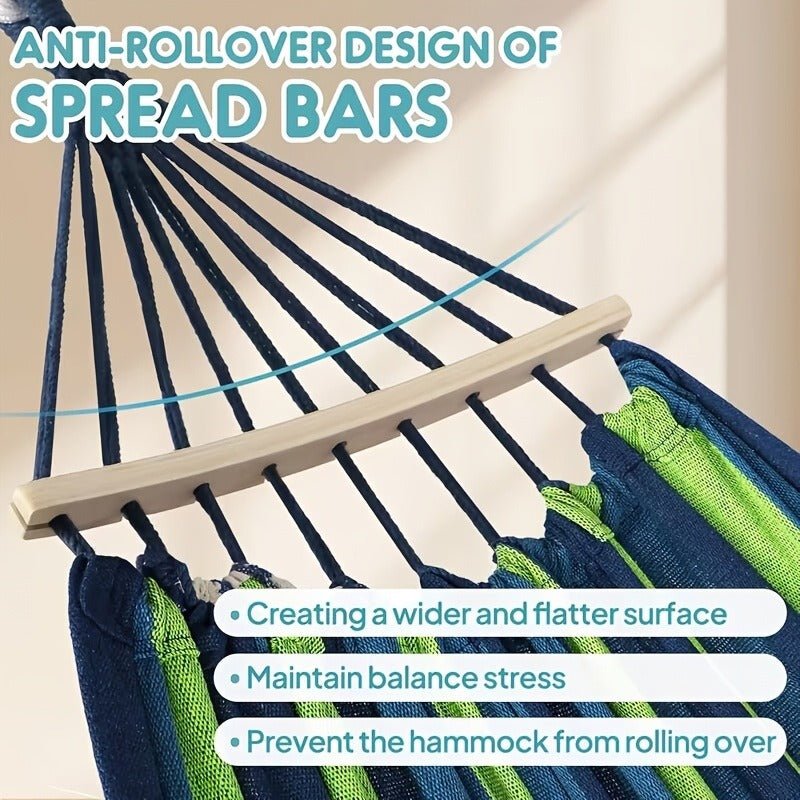 Outdoor Woven Hammock with Wooden Spreader Bar – Thickened Nylon Rope, Single or Double Size – Hanging Chair Swing Bed for Garden, Courtyard, Park & Balcony (No Frame Included)
