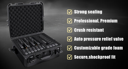 Hard Pistol Case Holds 5 Handguns & 30 Magazines - Lockable Travel Gun Case with Pre-Cut Foam, Silica Gel Canister, ABS Hard Shell, Multiple Pistol Storage Box for Handguns Under 11 Inches