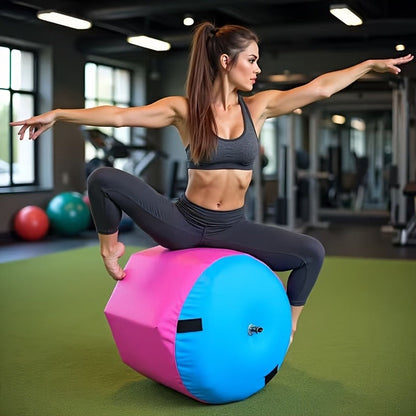 Inflatable Gymnastics Air Barrel Roll with Handle & Air Pump – Circular Air Cushion Tumbling Mat for Home Gym, Yoga, Cheerleading & Kids Training, PVC, Multiple Sizes