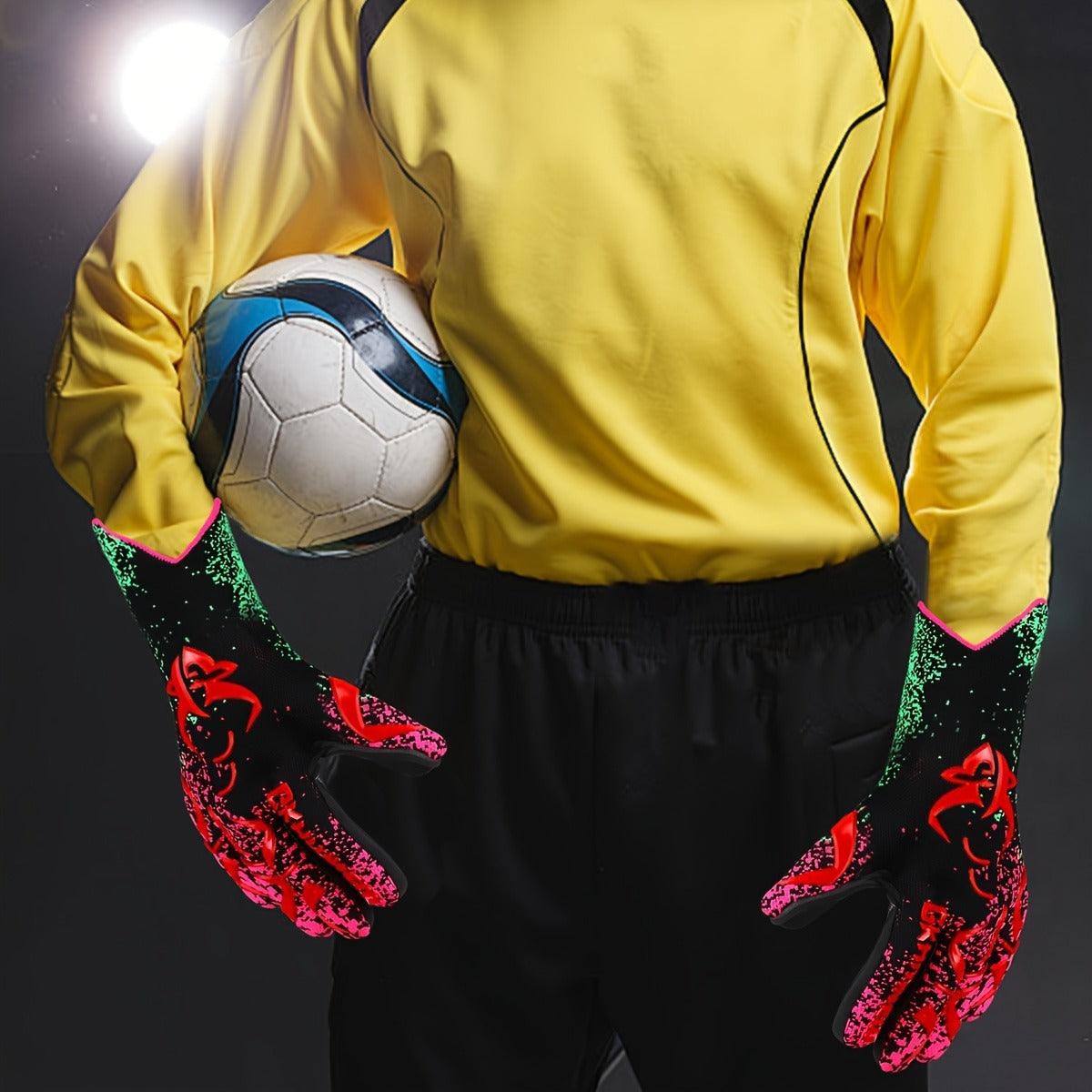 Soccer Goalkeeper Gloves Strong Grip Breathable Sizes 6-10 with Carry Bag