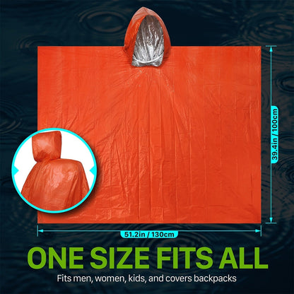Emergency Rain Poncho 4 Pack & 14 Pack – Retains 90% Body Heat, Reusable Waterproof Raincoat for Men Women Adults, Camping Hiking Survival Kit Gear