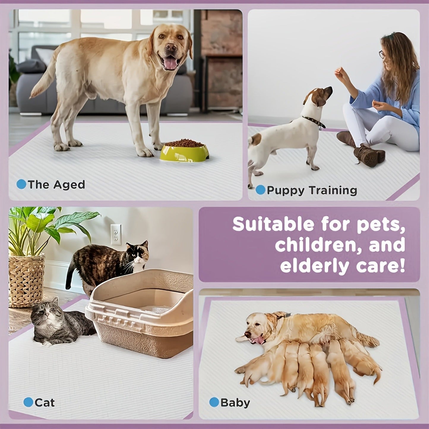 Puppy Pee Pads 100 Count - 6-Layer Super Absorbent Dog Training Pads, Leak-Proof Tear-Resistant Odor Control, 23.6"x23.6" & 34"x28" Large Size, Suitable for Dogs Cats & Multiple Pets