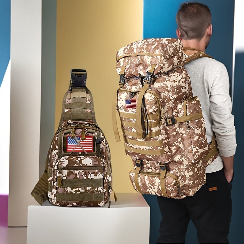 Tactical Backpack 2-Pack 21 Gallon 3-Day Assault Pack with Chest Pack Polyester Stripe for Hiking Camping Hunting Travel Work Sports Men