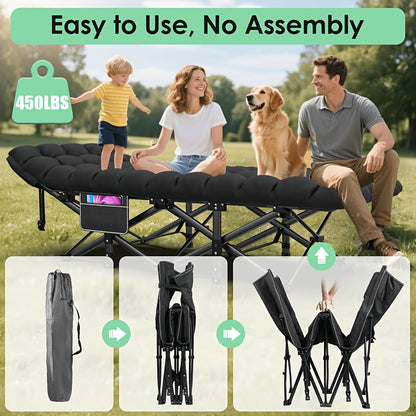 Folding Camping Cot Bed for Adults – Heavy Duty Double Layer Oxford Portable Camp Cot with Soft Pad & Carry Bag for Camping, Beach, Travel & Napping, 450/550/650 LBS Capacity Options