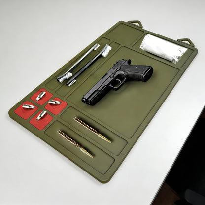 Gun Cleaning Mat with Magnetic Parts Tray – Heavy Duty Non-Slip Rubber Solvent-Resistant Pad for Pistol Rifle Handgun Maintenance, Easy-Clean Silicone Surface Gunsmith Work Mat