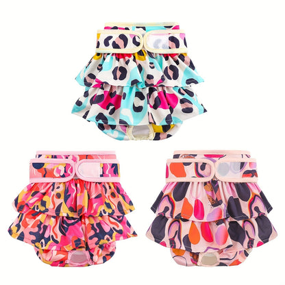 Washable Female Dog Diapers 3 Pack - Reusable Highly Absorbent Dog Period Panties for Heat Incontinence Puppy Training, XS S M L, Multiple Prints