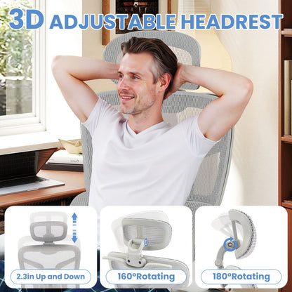 Ergonomic Office Chair with Footrest & 6D Armrests – High Back Lumbar Support Swivel Desk Chair for Home Office